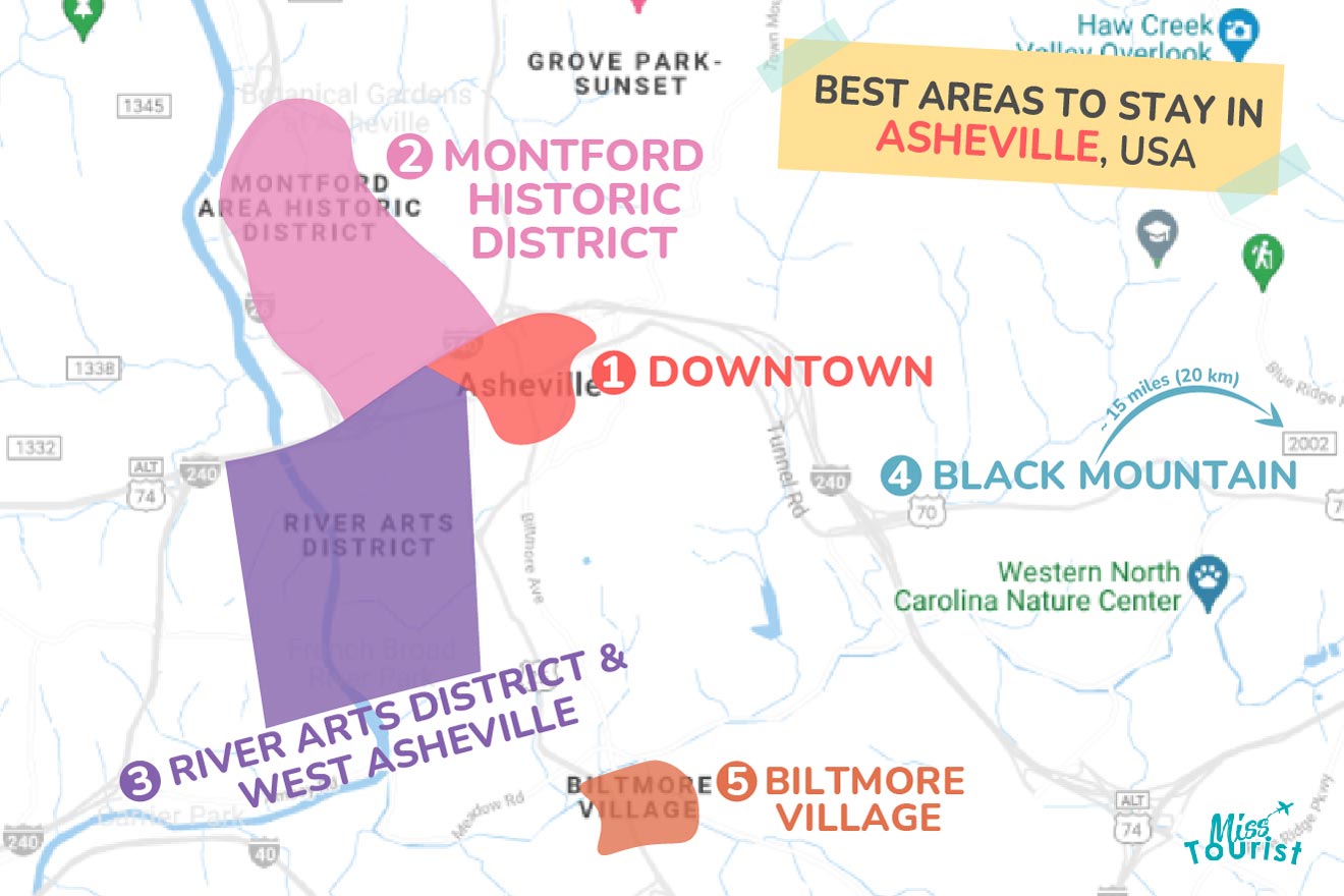 Map of best places to stay Asheville